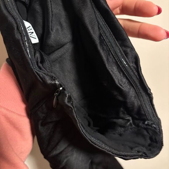 Zara Mini Strapless Bodycon Tube Dress Satin Black- Size Large - Picture 5 of 8